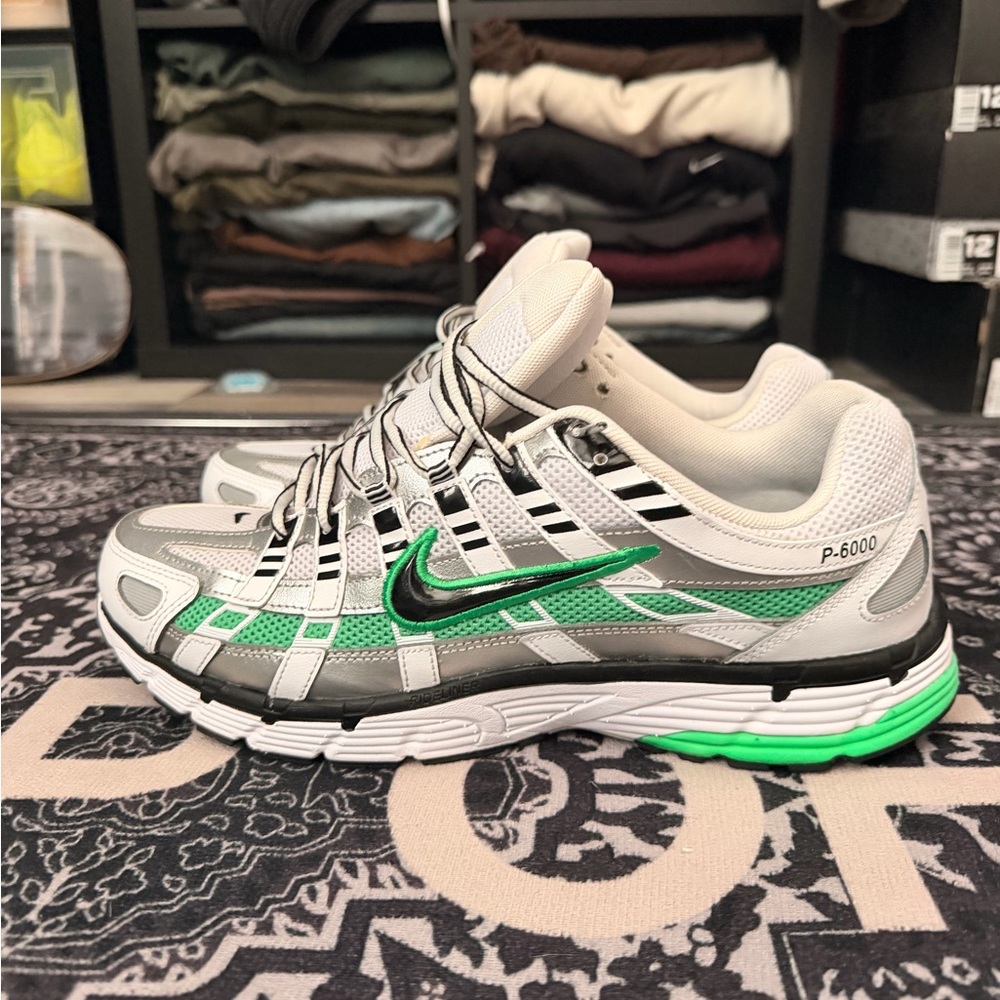 Nike P-6000 White and Green Sneakers